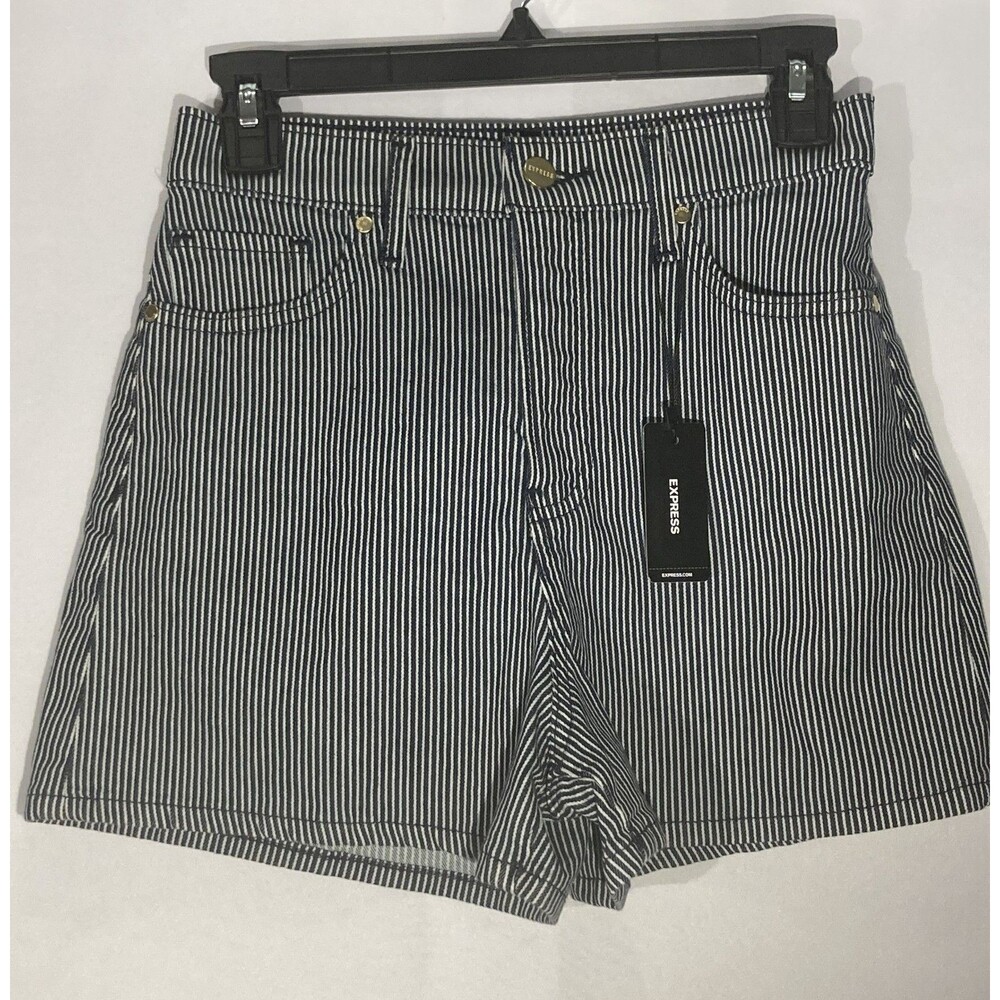 NWT Express Striped Denim Shorts Womens Super High Waisted Pinstripe Sz. 0